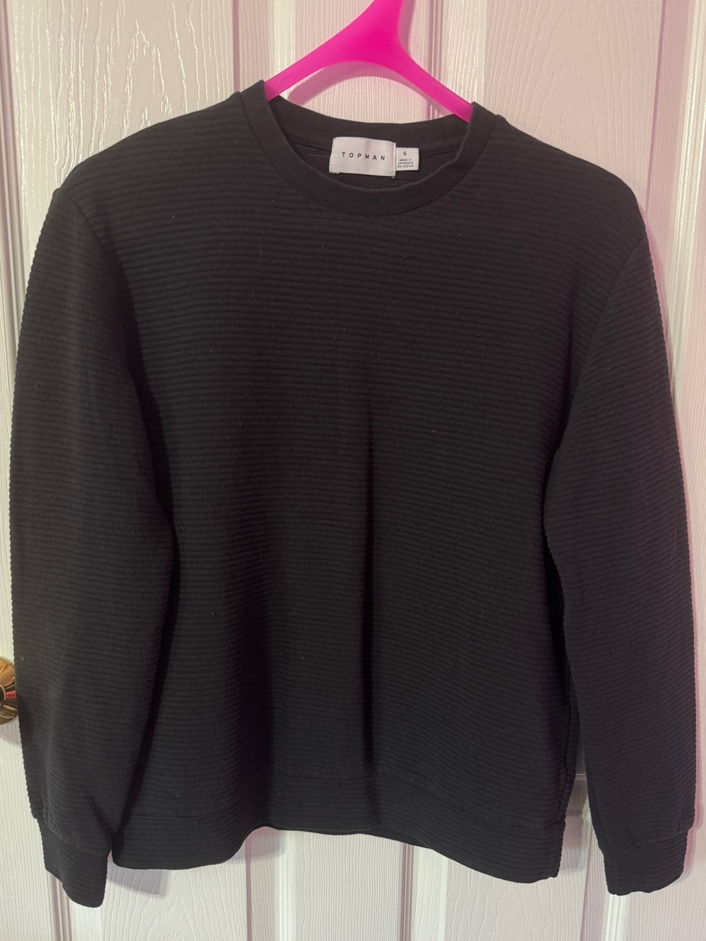 Topman Black Textured Rib Crewneck Sweater
